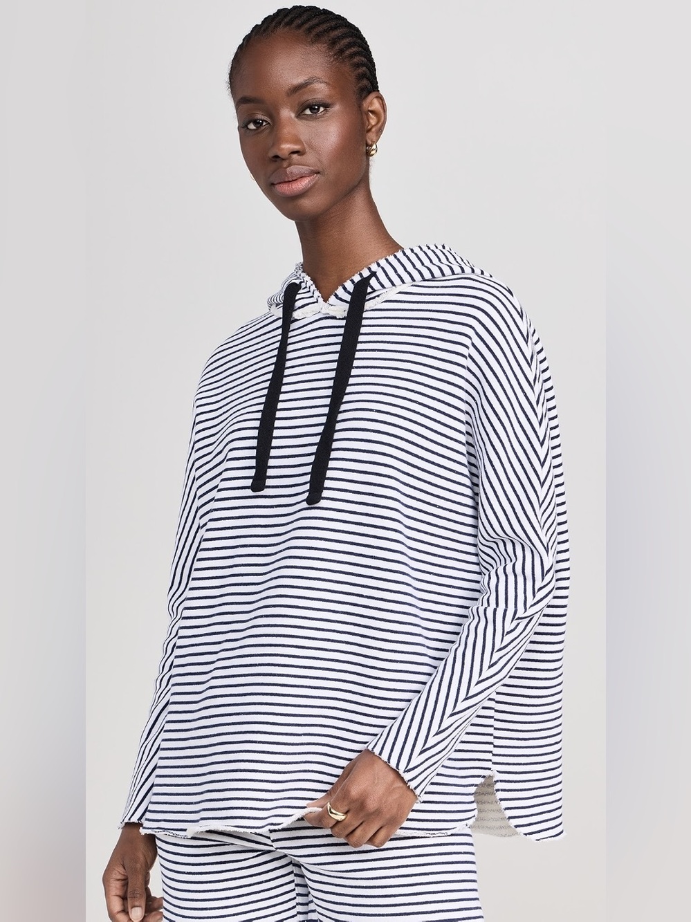 Frank & Eileen Kane Capelet Hoodie Navy Blue White Striped size Small
